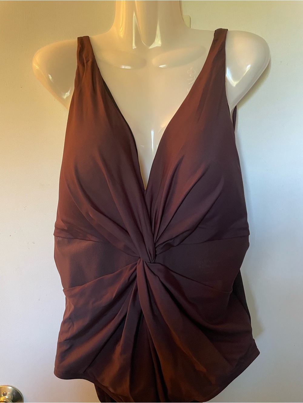 Miraclesuit Brown Twist-Front Swim Camisole with see through panel